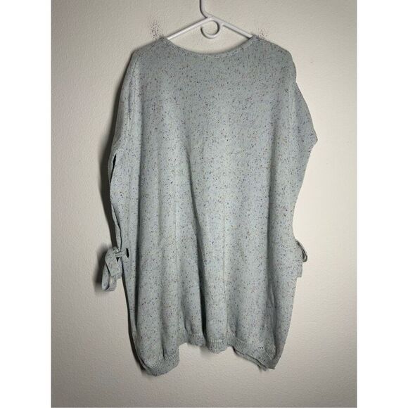 LOFT Sweater Womens M/L Blue Flecked Side Tie Poncho Speckled Oversized Cotton - Picture 3 of 16